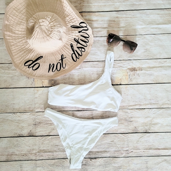 2 Piece One Shoulder White Bikini High Waist sexy ✨️ - Picture 2 of 10